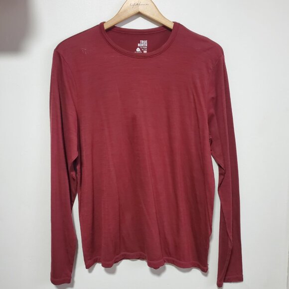 TRUE NORTH Merino Wool Blend Base Layer Top Shirt Long Sleeve Red Men's Medium - Picture 2 of 10